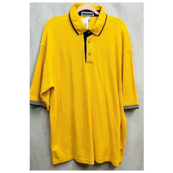 Vintage Jerzees Mens Polo Shirts with Checkers Sleeves Size XL Yellow - Picture 1 of 5
